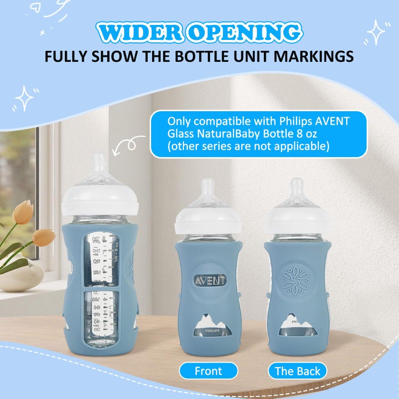 MINMUNJIU 3 Pack Silicone Sleeves for Philips Avent Natural Glass Baby Bottles, Anti Breakage Baby Bottle Holder for Baby Boys, Compatible with Philips Avent Glass Natural Baby Bottle, 8oz - Image 4